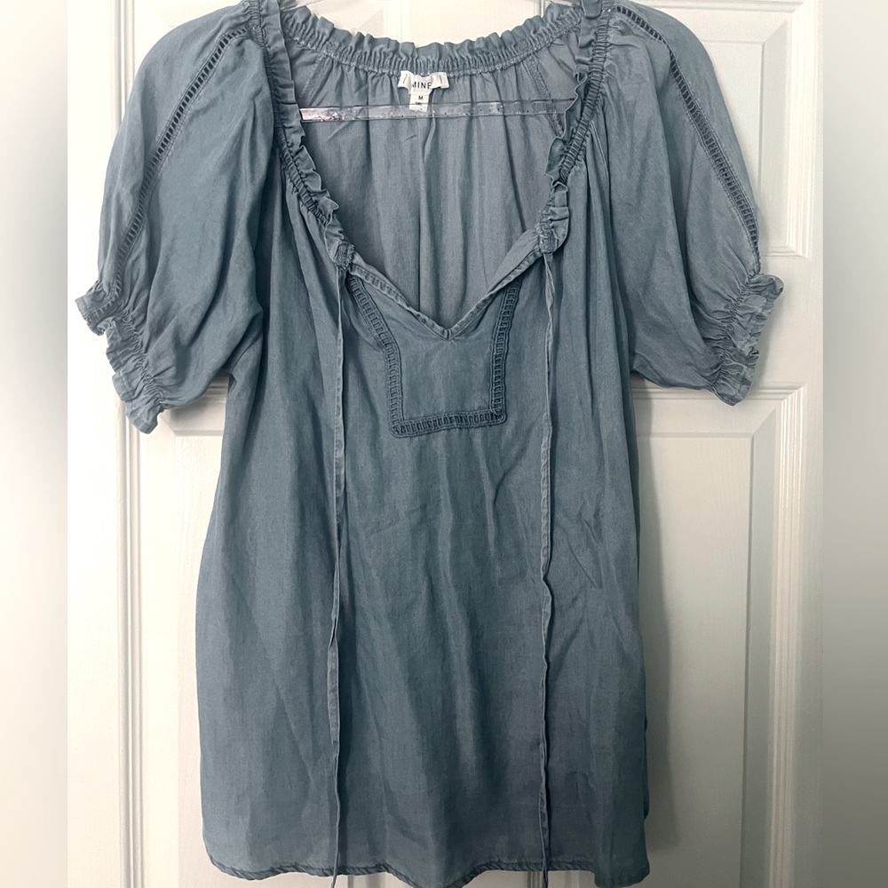Chambray Peasant Top Boho Style Size Medium - image 1